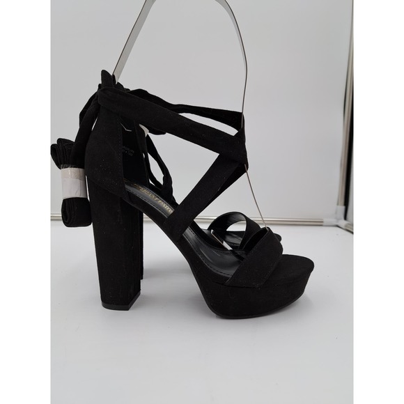 NWOB Dream Pairs Black Suede 5.5" High block heel ankle wrap dressy sandals 6 - Picture 1 of 9